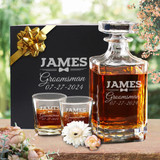 Personalized Best Man, Groomsmen, Groom Whiskey Decanter and Glasses Set - Engraved with WPS Design