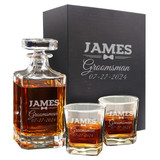 Personalized Best Man, Groomsmen, Groom Whiskey Decanter and Glasses Set - Engraved with WPS Design