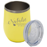 My Personal Memories Custom Personalized Bridesmaid Insulated Wine Tumbler - Monogrammed and Engraved for Bride Bachelorette Wedding Party (Yellow)