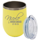 My Personal Memories Custom Personalized Bridesmaid Insulated Wine Tumbler - Monogrammed and Engraved for Bride Bachelorette Wedding Party (Yellow)