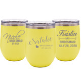 My Personal Memories Custom Personalized Bridesmaid Insulated Wine Tumbler - Monogrammed and Engraved for Bride Bachelorette Wedding Party (Yellow)