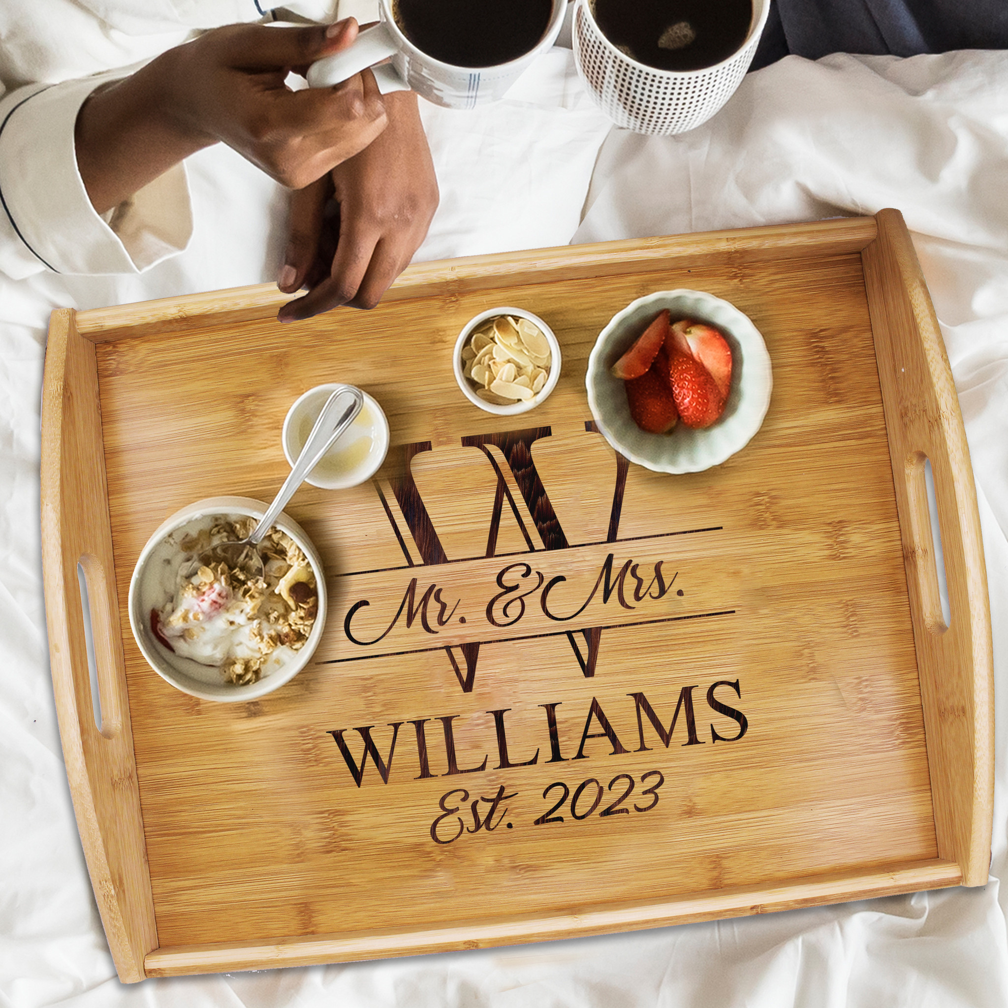 Personalized Wood Serving Tray With Handles