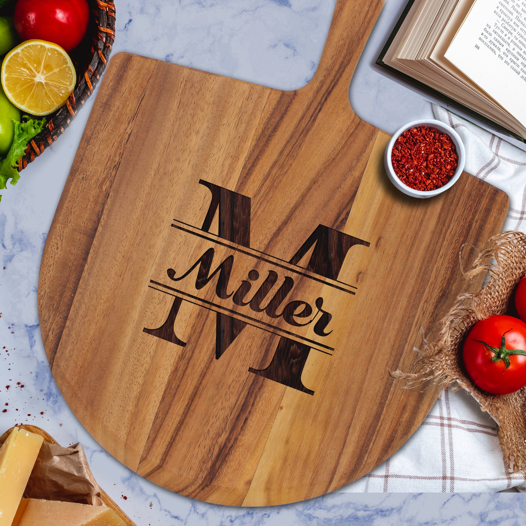 Custom Personalized Acacia Wood Pizza Board with Handle