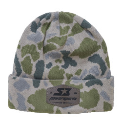 Duck Camo Leather Patch Beanie, a knitted camouflage beanie featuring a leather patch with the brand logo. - S3 Power Sports