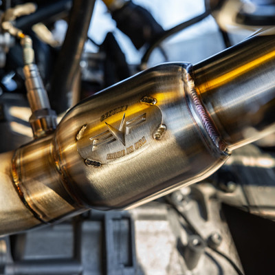 Evolution Powersports Can-Am Maverick R Racing Shocker Electric Side-Dump Down Pipe With Bullet Muffler Evolution Powersports Can-Am Maverick R Racing Shocker Electric Side-Dump Down Pipe With Bullet Muffler