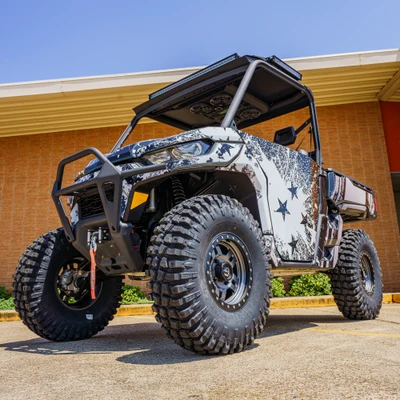 Can-Am Defender HD10 6X6 / PRO / XT +2" Forward High Clearance A-Arm Kit, off-road utility vehicle with aggressive tires and upgraded suspension. - S3 Power Sports