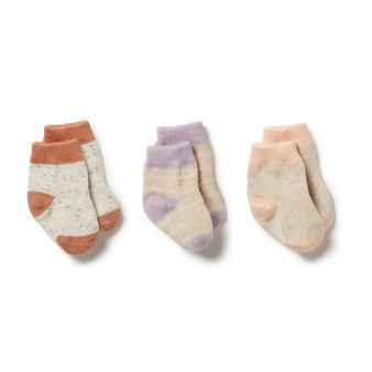 Cream Tan / Lilac Ash / Cameo Rose Organic 3 Pack Baby Socks