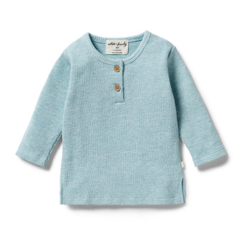 Mint Fleck Organic Waffle Henley Top