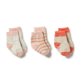 Silver Peony / Oatmeal / Coral 3 Pack Baby Socks