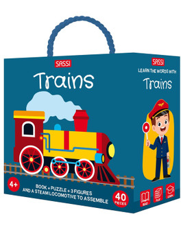 Trains-Book and Puzzle + 3 Figures