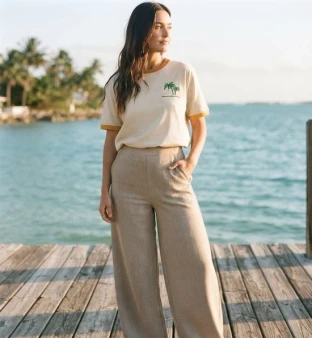 Linen Whip Stitch Wide Leg Pant
