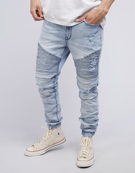 Strung Out Moto Cuffed Jean - Demo Blue