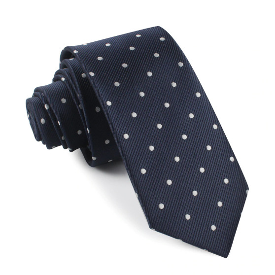 Dark Midnight Blue with Polka Dots Skinny Tie