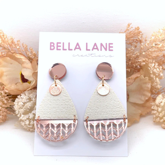 White + Rose Gold Chevron Earrings