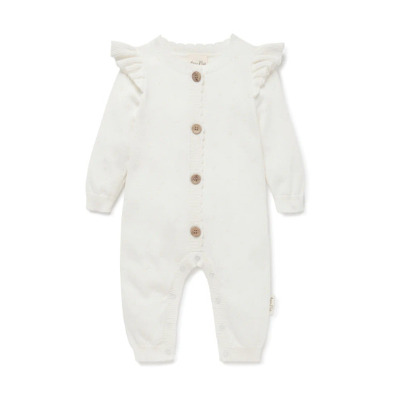Ivory Pointelle Knit Romper