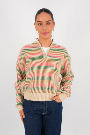 Estelle Quarter Zip Striped Knit