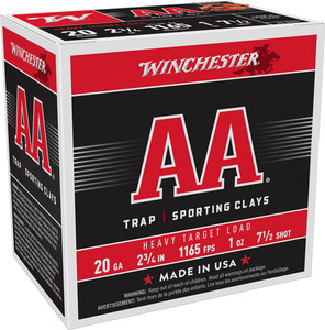 Winchester Aa 20ga 2.75" 1oz - #7.5 1165fps 250rd  Case Lot