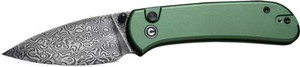 Civivi Knife Qubit 2.98" - Green/damascus Button Lock
