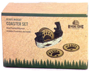 Rivers Edge Bears In A Boat - Coaster Set 4 Piece