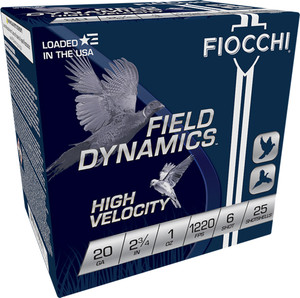 Fiocchi 20ga 2.75" 1oz #6 - 1220fps 25rd 10bx/cs