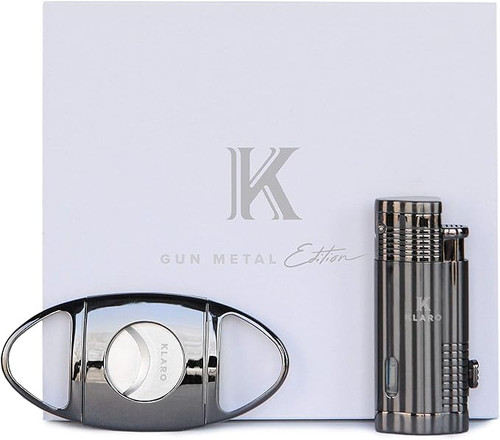 Premium Gunmetal Accessory Kit - Cigar Cutter, Torch Lighter