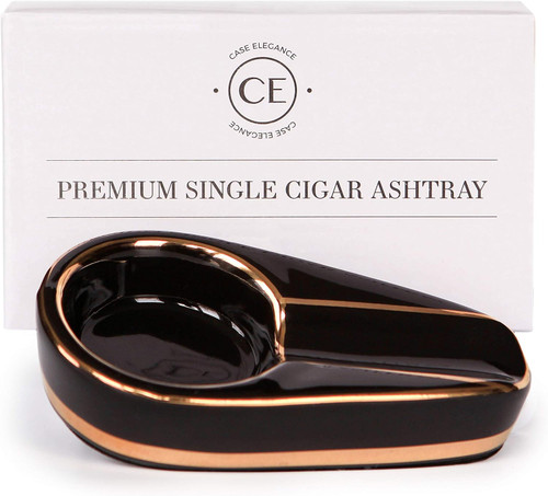 Single Black and Gold Inlay Ceramic Ashtray