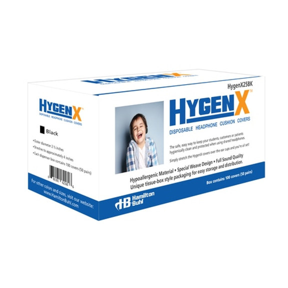 HygenX™ Sanitary, Disposable 2.5" Personal-Sized Ear Cushion Covers for Headphones and Headsets, Master Carton of 12 Boxes/600 Pairs – BLACK