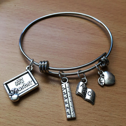 Teacher Expandable Charm Bangle Bracelet