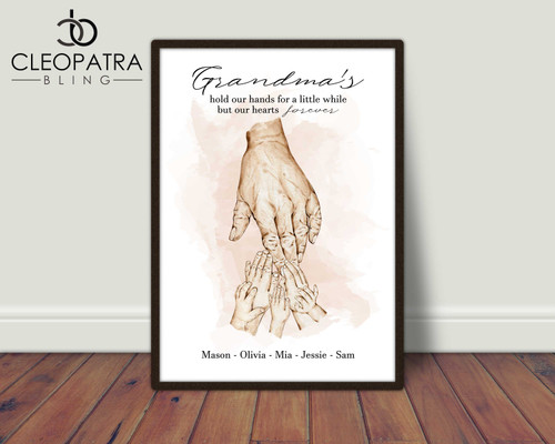 Grandma Holding Childrens Hands Colour Pink Background Grandma Holding Childrens Hands Colour Pink Background