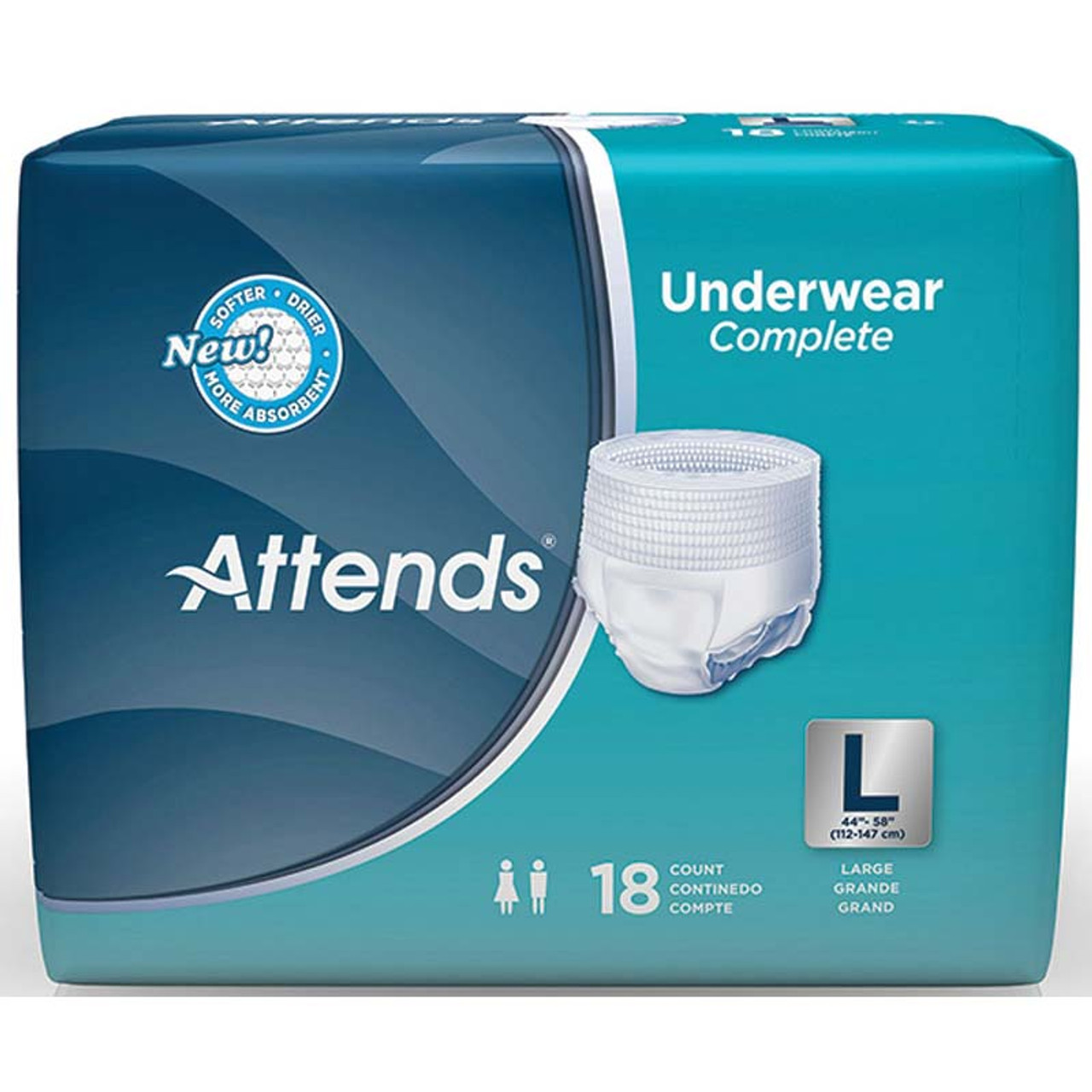 Attends Disposable Underwear Pull On with Tear Away Seams Large