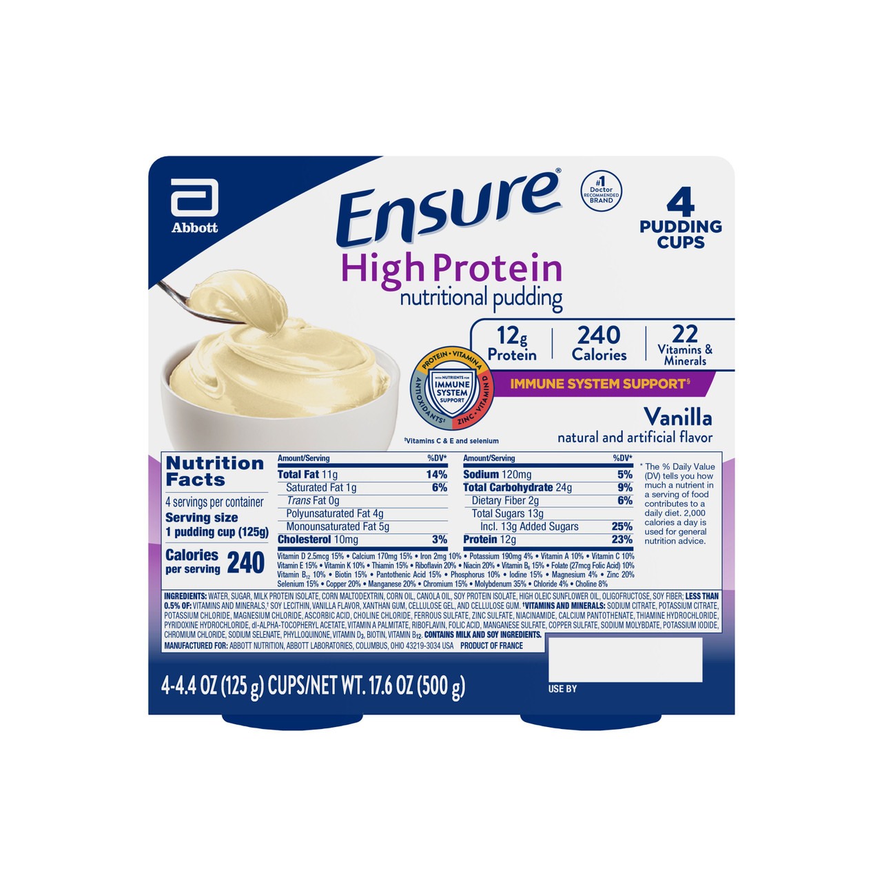 Abbott 68589 Ensure High Protein Vanilla Pudding, 4.4 oz. Cups