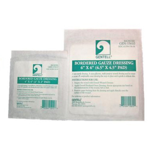 Gentell 15610 - Bordered Non-Sterile Gauze Dressing, 6" x 6"