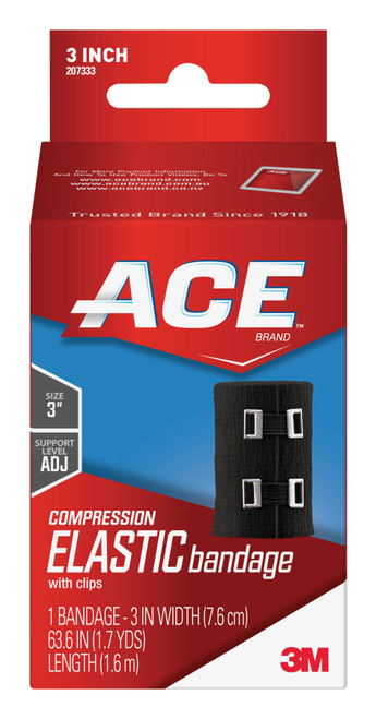 3M 207333 - Ace Elastic Bandage with Metal Clips, 3" x 63.6", Black