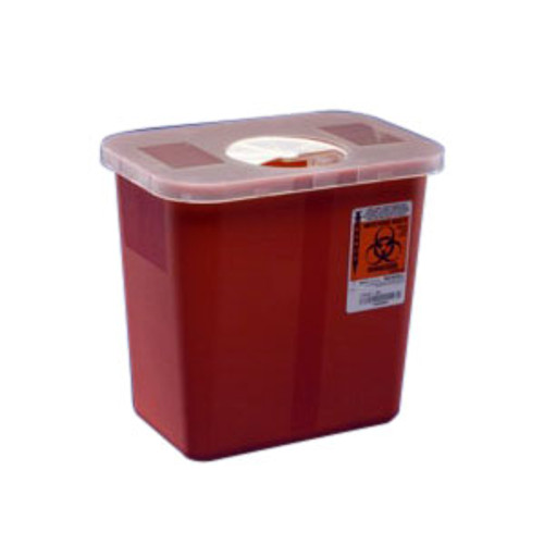 Cardinal Health 8970 - Sharps Container SharpSafety™ 10 H X 10-1/2 W X 7-1/4 D Inch 2 Gallon Red Base / White Lid Vertical Entry