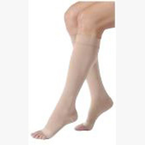 BSN 114757 - Relief Knee-High Extra Firm Compression Stockings with Silicone Band, Open Toe, X-Large Full Calf, Beige