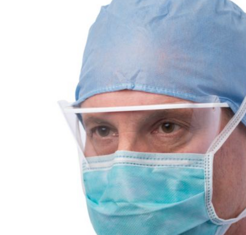 Cardinal Health AT74635-I - Level 3 Surgical Mask with Anti-Fog Foam and Anti-Glare Eyeshield, Ties, Mediterranean Blue