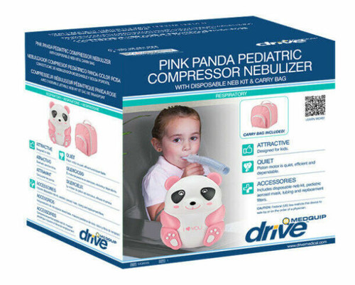 Drive Medical MQ6005R - Panda Pediatric Nebulizer with Reusable & Disposable Neb Kit, Pink
