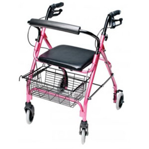 GF Health RJ4300P - Lumex Walkabout Lite Four-Wheel Rollator, Pink, 6" Wheel