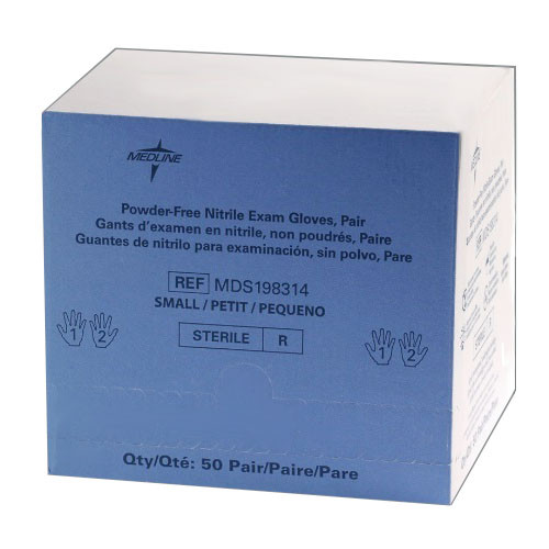 Medline MDS198314 - Medline Sterile Powder-Free Nitrile Exam Glove Pairs, Small