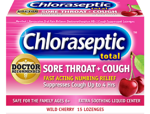 Medtech 678112801227 - Chloraseptic Total, Wild Cherry, Sore Throat and Cough Lozenges, 15 ct.