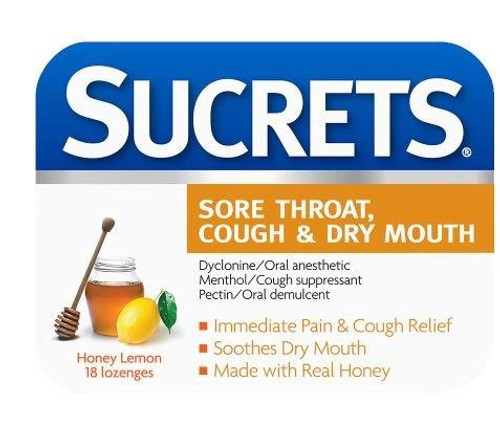 Medtech 363736941014 - Sucrets Honey Lemon Sore Throat, Cough and Dry Mouth Lozenges, 18 ct.