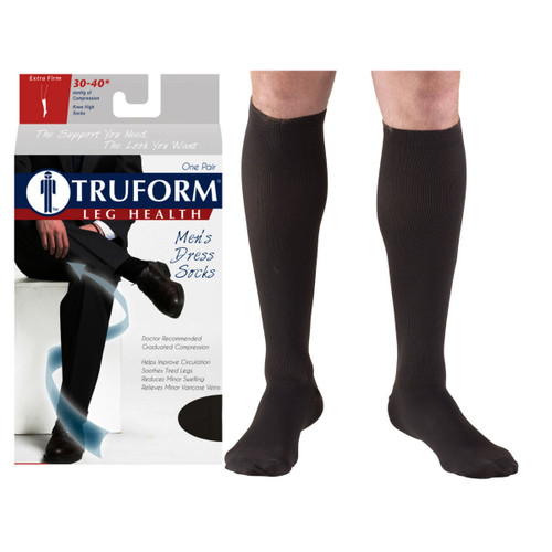 Surgical Appliance 1954BL-XL - Truform Men's Dress Knee High Support Sock, 30-40 mmHg, Closed Toe, Black, X-Large