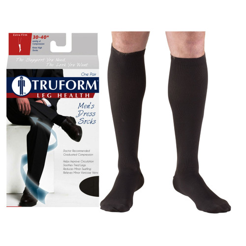 Surgical Appliance 1954BL-L - Truform Men's Dress Knee High Support Sock, 30-40 mmHg, Closed Toe, Black, Large