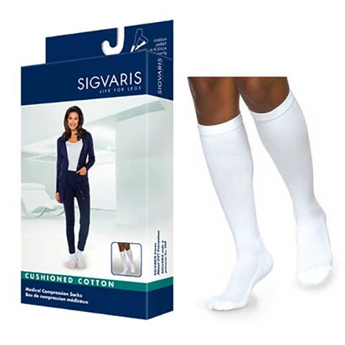 Sigvaris 362CSLW00 - 362C Motion Cushioned Cotton Calf, 20-30mmHg, Women's, Small, Long, White