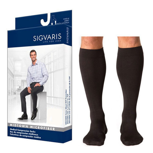 Sigvaris 822CXXM99 - 822C Style Microfiber Calf, 20-30mmHg, Men's, X-Long, X-Large Foot, Black