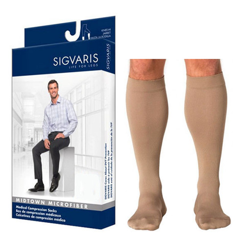 Sigvaris 822CSLM32 - 822C Style Microfiber Calf, 20-30mmHg, Men's, Small, Long, Tan/Khaki