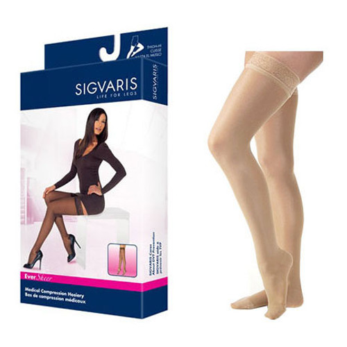 Sigvaris 782NLSW33 - 782N Style Sheer Thigh, 20-30mmHg, Women's, Large, Short, Natural