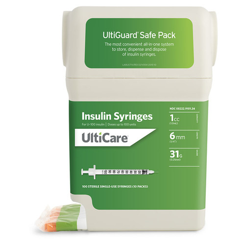 Ultimed 912419 - U-100 Ultiguard Safe Pack Mail-Back Insulin Syringes, 1 cc, 31G x 5/16" (100 count)