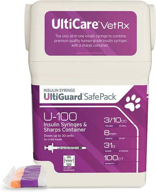Ultimed 912439 - U-100 Ultiguard Safe Pack Mail-Back Insulin Syringes, 3/10 cc, 31G x 5/16" (100 count)