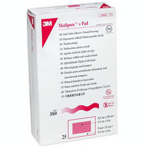 3M 3564 - Adhesive Dressing 3M™ Medipore™ 2-3/8 X 4 Inch Soft Cloth Rectangle White Sterile